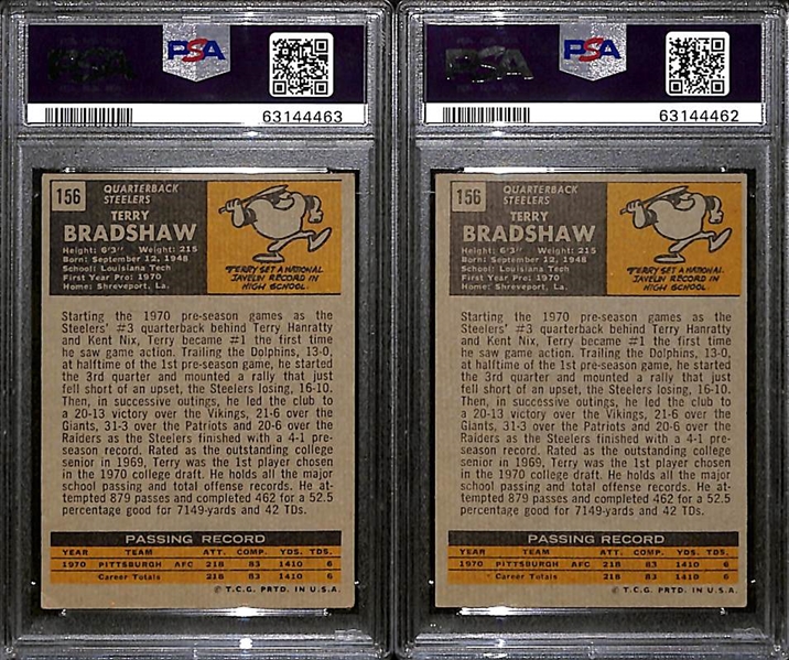 Lot of (2) 1971 Topps Terry Bradshaw Rookie Cards #156 - PSA 2.5 and PSA 4
